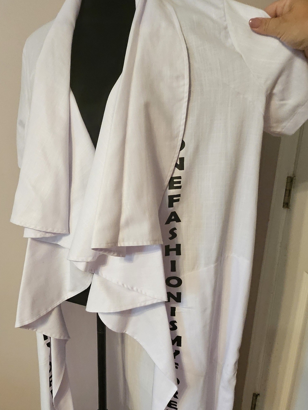 B-one Draped Open-Front Cardigan Side Text white long-line garment Jacket Linen